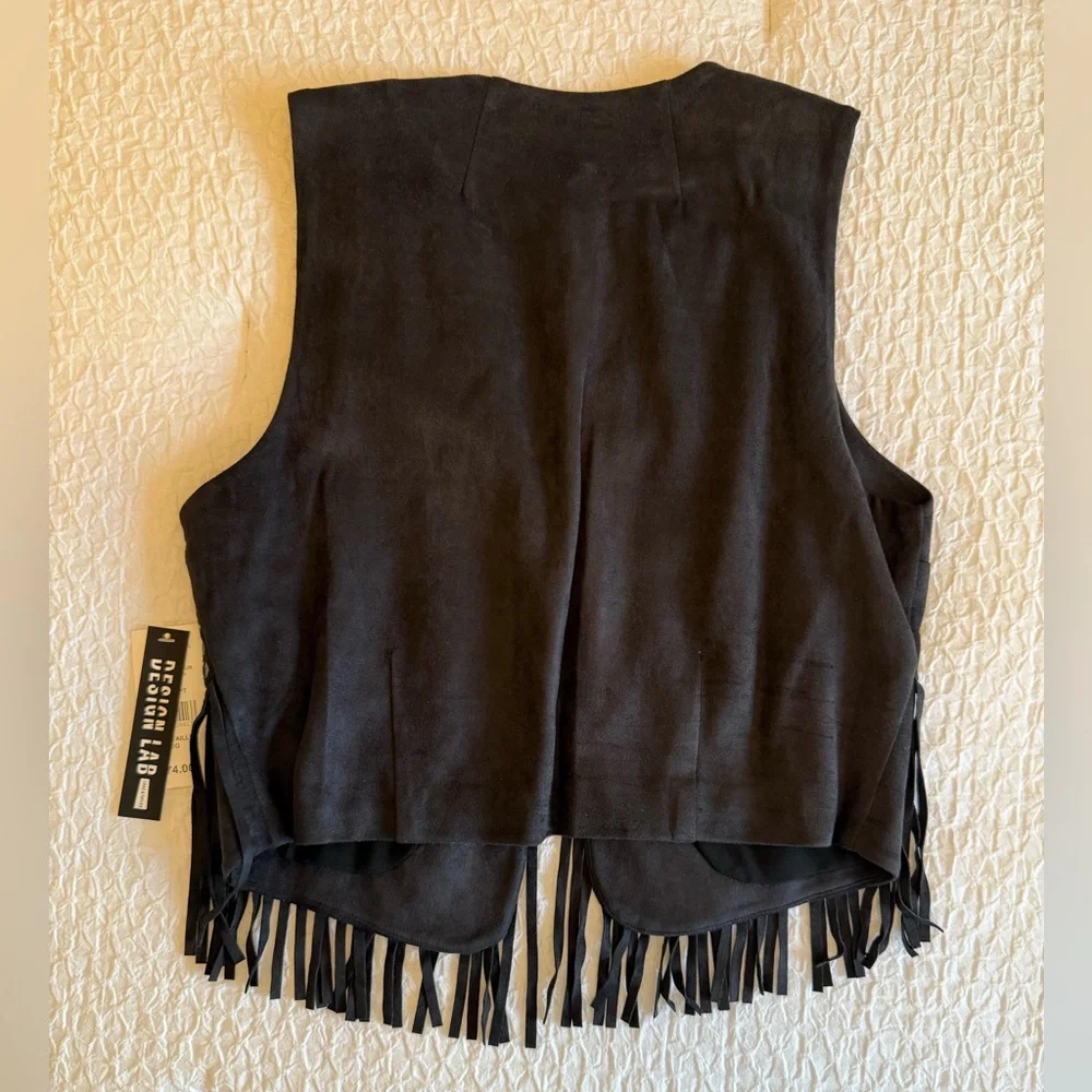 Design Lab Black Faux Suede Studded Fringe Vest – Size L - Picture 5 of 11